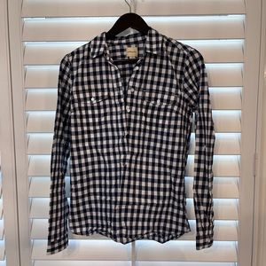 Blue and White Checked Long Sleeve 100% Cotton Blouse